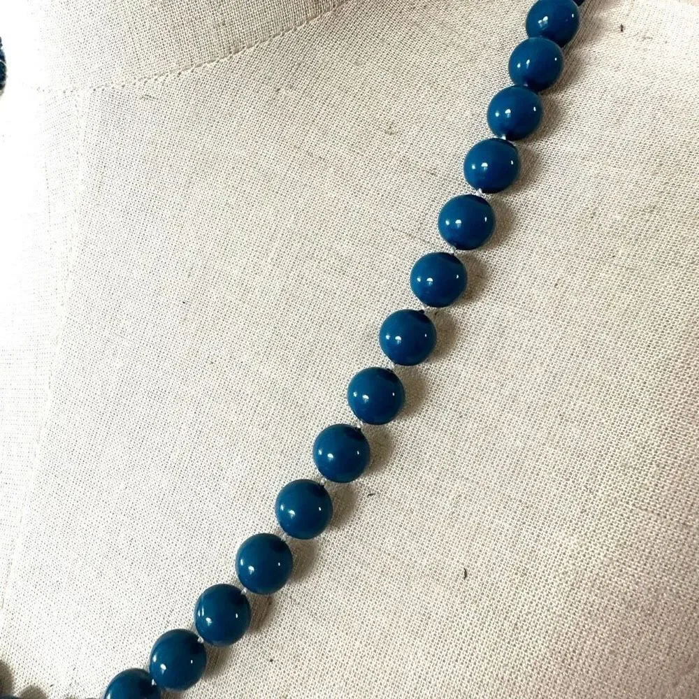 Long blue beaded vintage necklace long blue